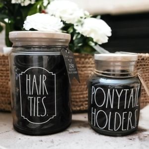 🆕️ Rae Dunn 80 and 150 Count Black Hair Ties Storage Jars